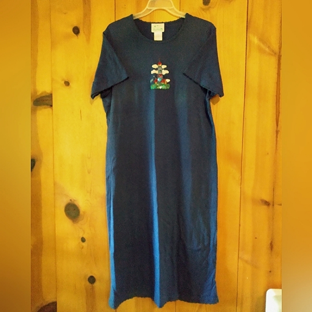 Quacker Factory Nautical Maxi Dress with Sequin/Bead Lighthouse Detail
